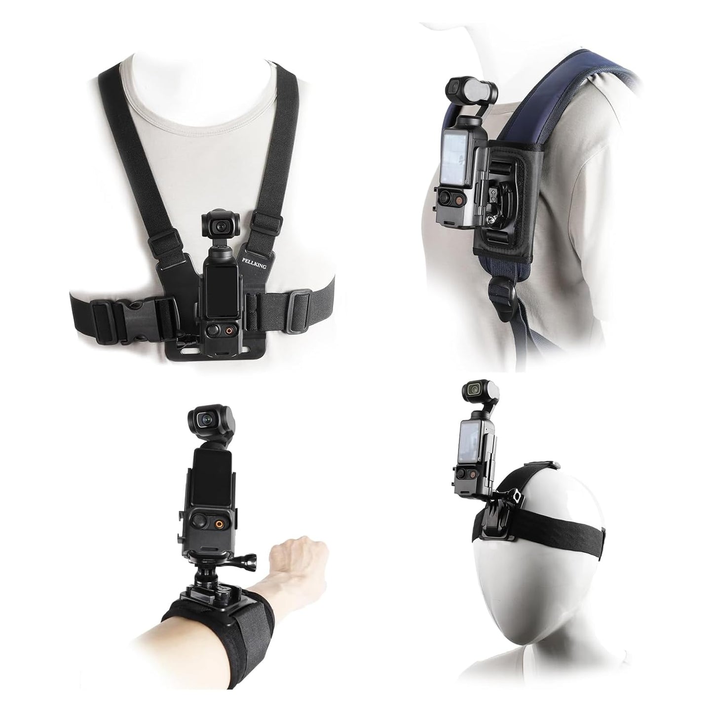 Accessories Kit for DJI Osmo Pocket 3, Quick Release 4 in 1 Chest Mount Head Strap Harness Backpack Strap Mount Wrist Strap, Wearable Border Frame