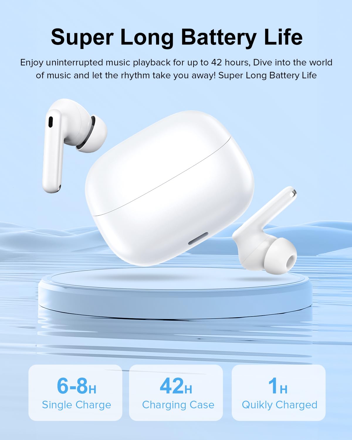 TUMJUN Wireless Earbuds, 42H Playtime Bluetooth 5.3 Headphones, HiFi Stereo Call Noise Cancelling Earbuds, IPX7 Waterproof Stereo in-Ear Earphones