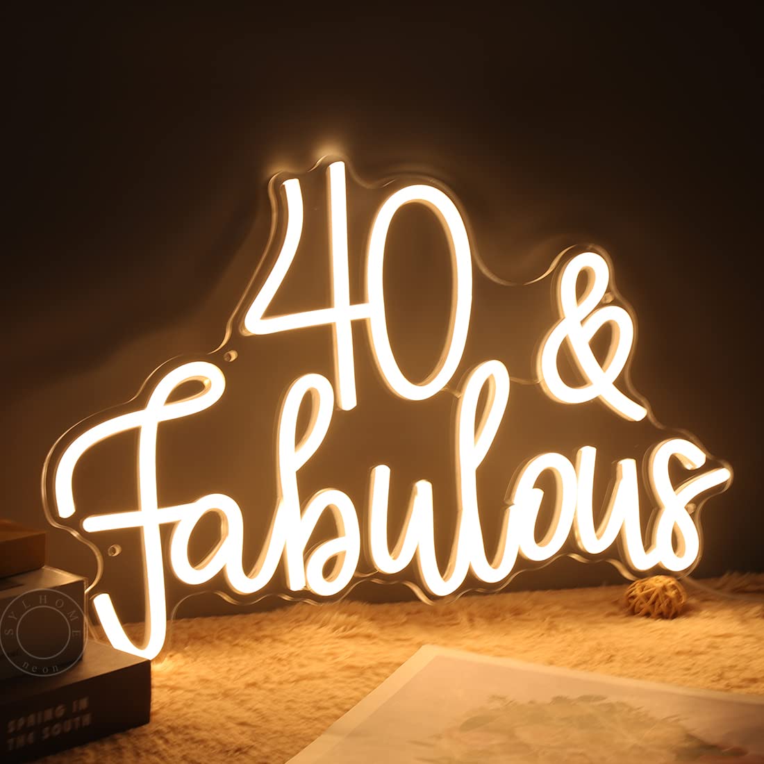 SYLHOME LED Neon Light Sign 40 & Fabulous Cheers To Forty Years Old Birthday Party Wall Decor Sign Bedroom Living Room Sign Backdrop Happy 40th