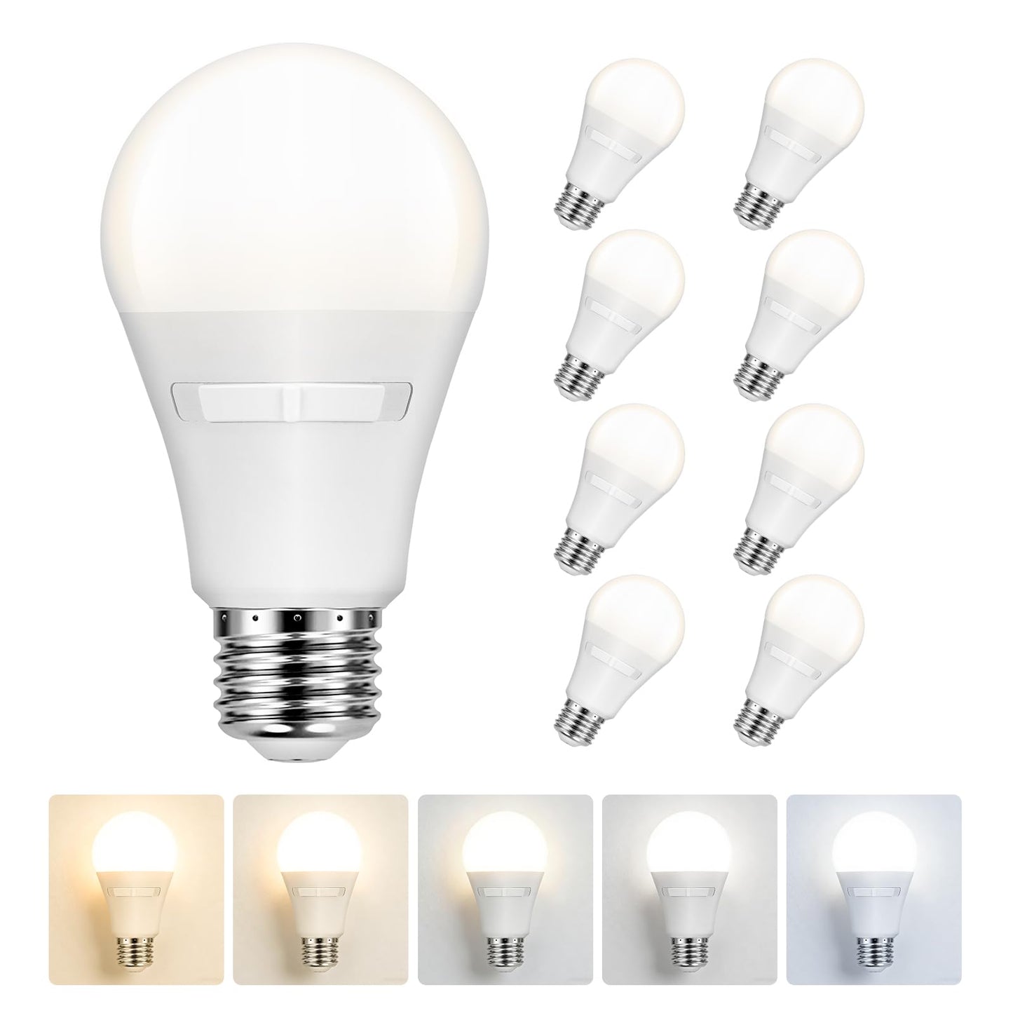 Sylvania A19 10W = 75W LED Light Bulb, 5 Color Temperature Select (2700/3000 / 3500/4000 / 5000K), 1100 LMS, Medium Base, Frosted - 8 Pack (42557)
