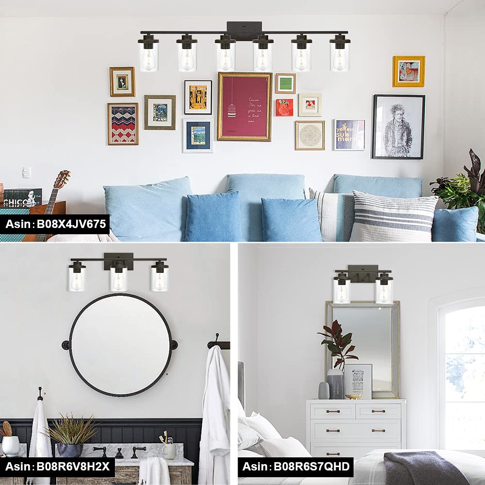QueeuQ Oil Rubbed Bronze Bathroom Vanity Lights 6 Light, Bronze Vanity Lighting Fixtures with Glass Shade,Industrial Bathroom Light Fixtures Wall