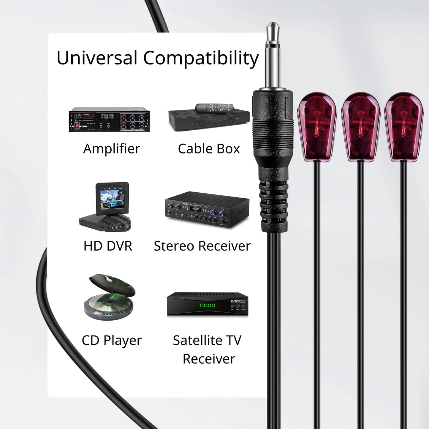 TNP IR Extender Emitter Cable 10 ft - Triple Head 3.5mm Jack Infrared Wire for IR Repeater System Xbox One AV Receiver Cable Box Remote Control