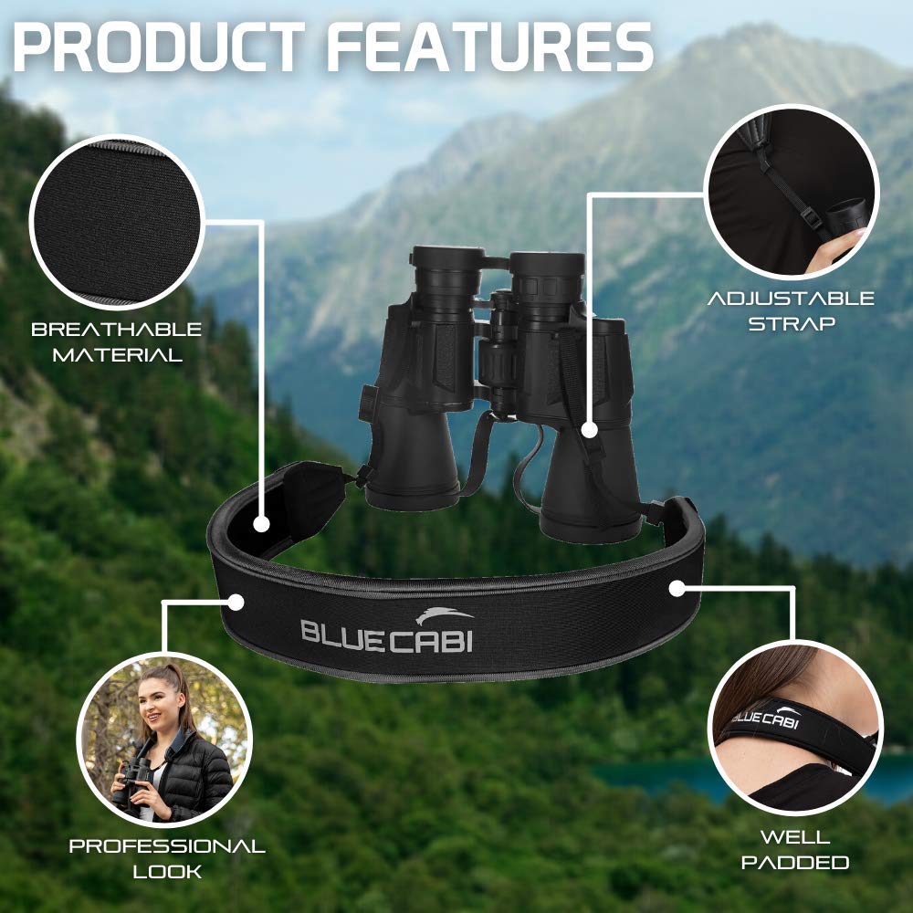 BlueCabi Neoprene Neck Shoulder Strap for Cameras and Binoculars - Comfortable Adjustable Fit for Men and Women with Anti Slip Material - Lightweight