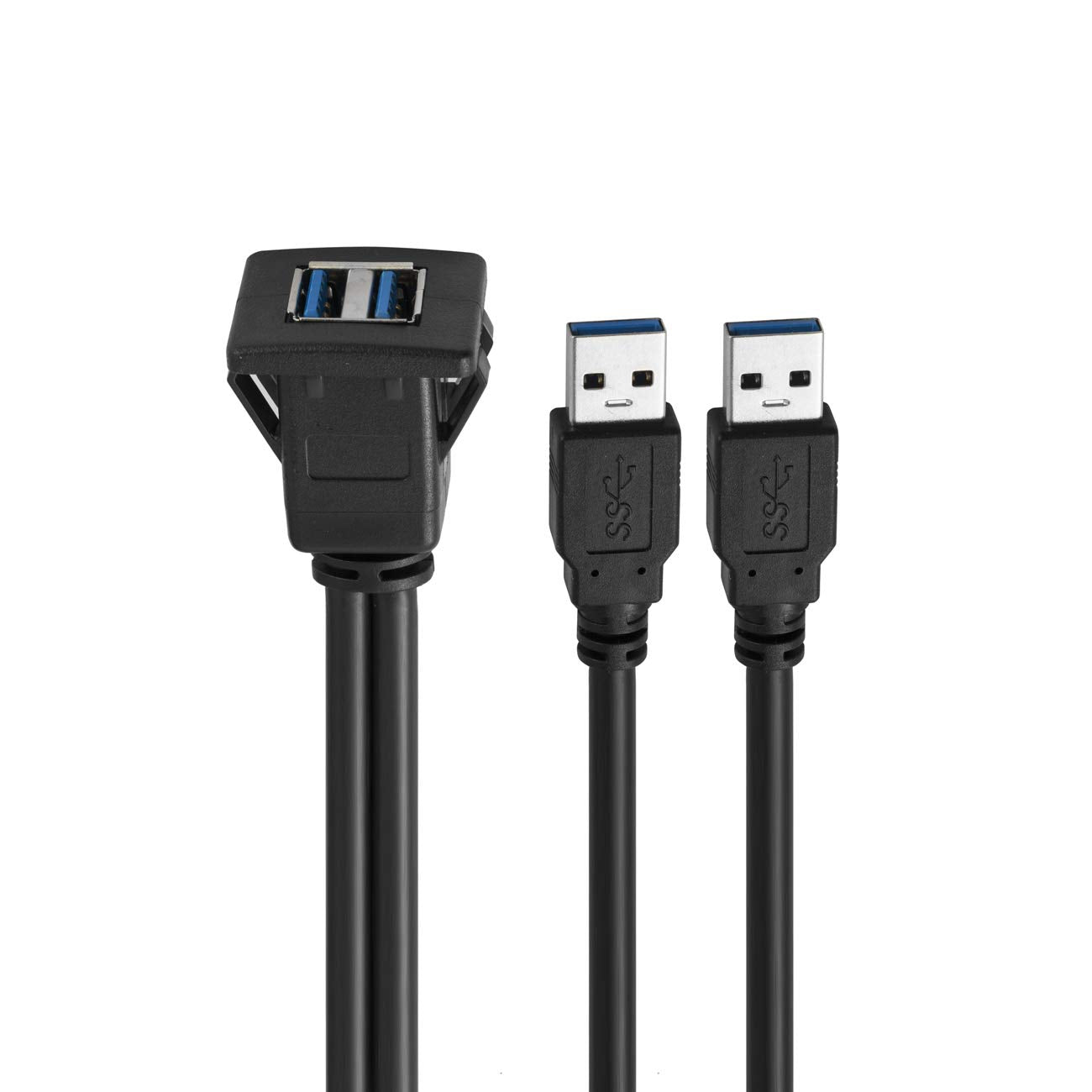 LBSC Dual USB3.0 Square Flush Mount - 1M 3ft USB 3.0 Extension Mount, Dash ?Flush ?Panel Mount Cable, for Car, Boat, Motorcycle (3ft)