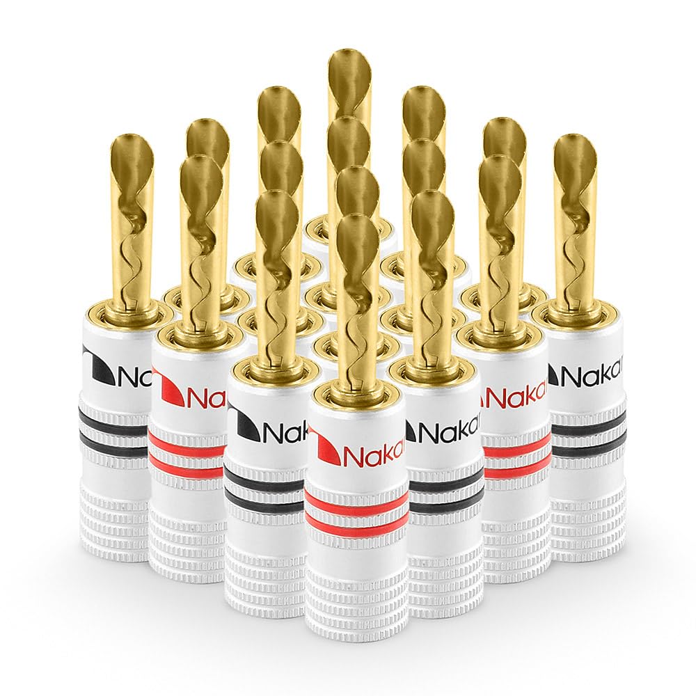 Nakamichi Excel Series 24k Gold Plated BFA Banana Plug 12-18 AWG Gauge Size 4mm for Speakers Amplifier Hi-Fi AV Stereo Home Theatre Audio Wire Cable