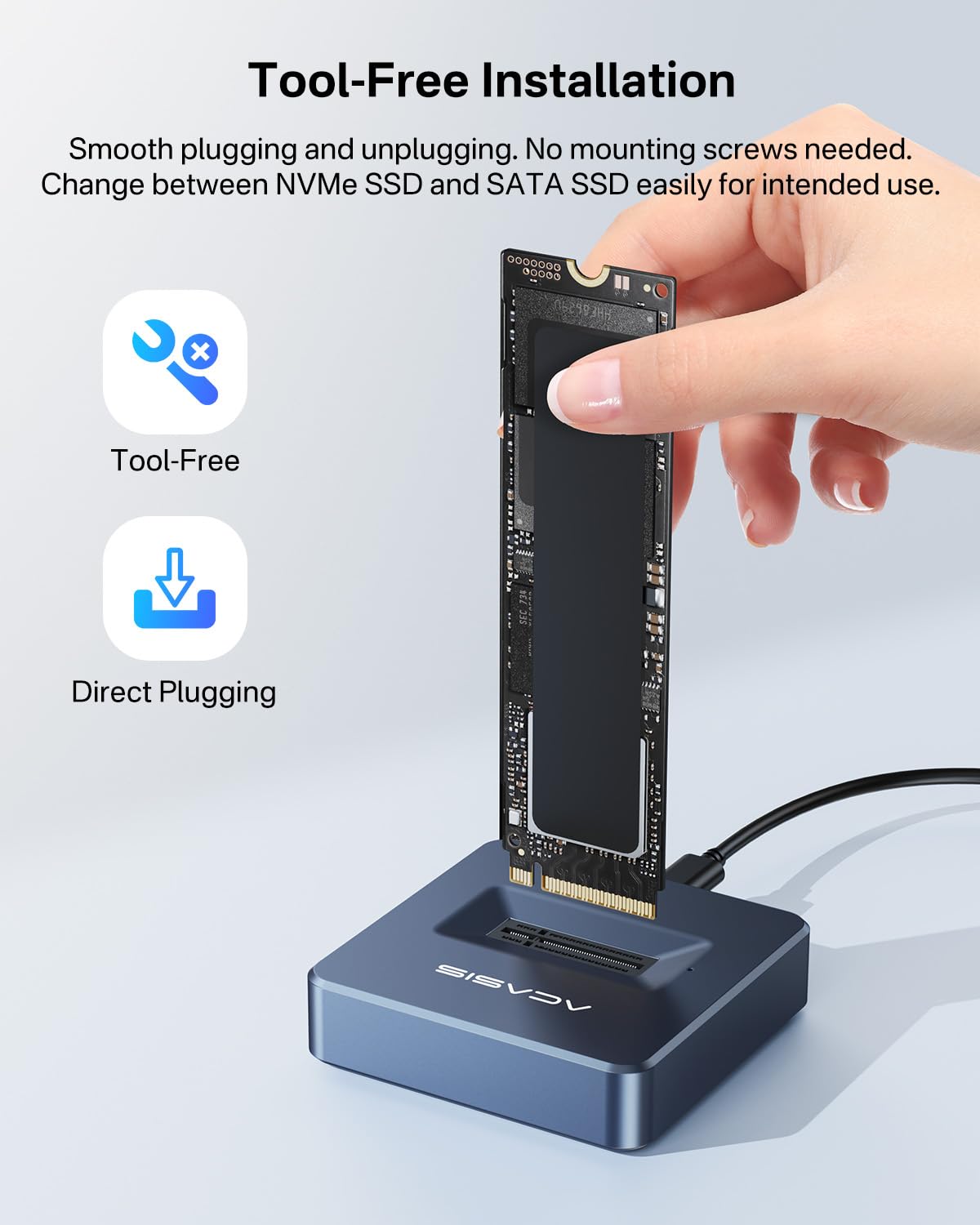 ACASIS NVME SSD Reader Adapter, Aluminium Alloy Housing Fast Heat Dissipation, NVME to USB Docking Station, M.2 SSD to USB Adapter 10Gbps, Support M.2