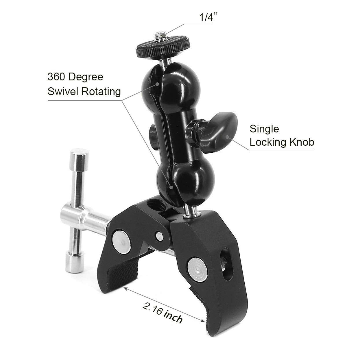 SLOW DOLPHIN Super Clamp w/1/4 and 3/8 Thread - Double Ballhead Arm Adapter - DSLR Camera/Field Monitor/LED Mount