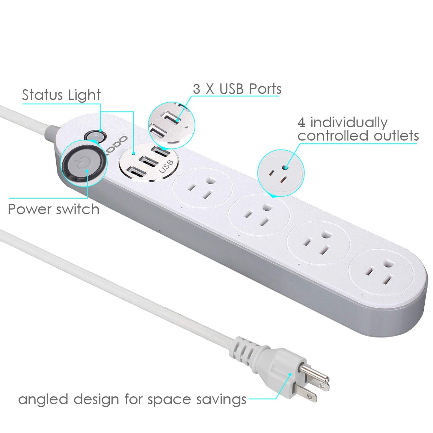 XODO WP4 Smart Power Strip - WiFi Surge Protector with 3 USB Ports and 4 Outlets - App Controlled Appliance - Time Schedule - No Hub Required