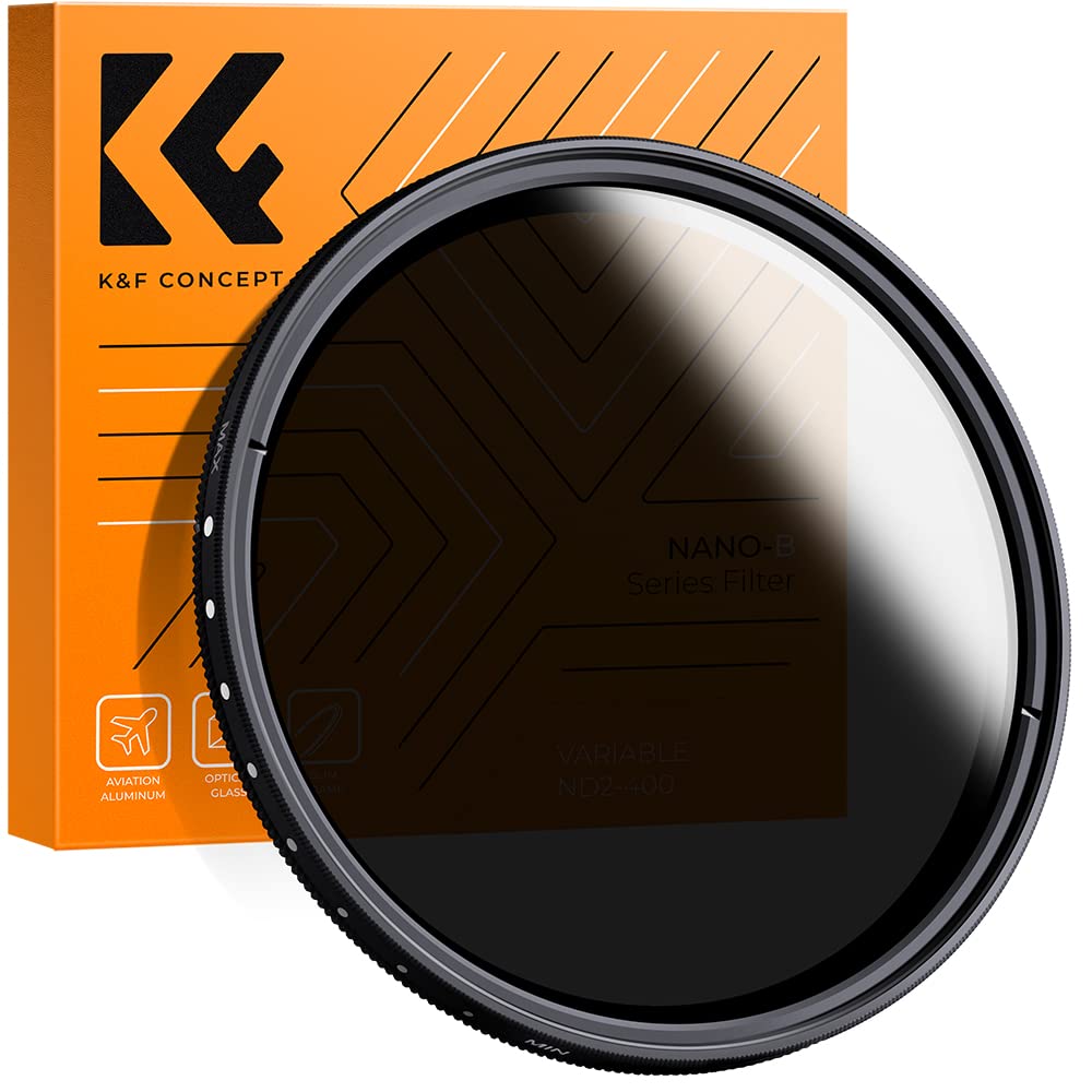 K&F Concept 58mm Variable ND2-ND400 ND Lens Filter (1-9 Stops) for Camera Lens, Adjustable Neutral Density Filter with Microfiber Cleaning Cloth