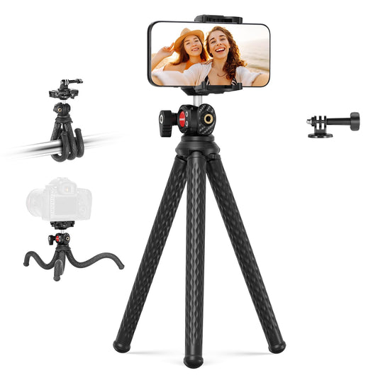 NEEWER Flexible Tripod with Remote, Mini Camera Phone Tripod Stand with Hidden Phone Holder&Action Camera Adapter Compatible with iPhone GoPro Hero13