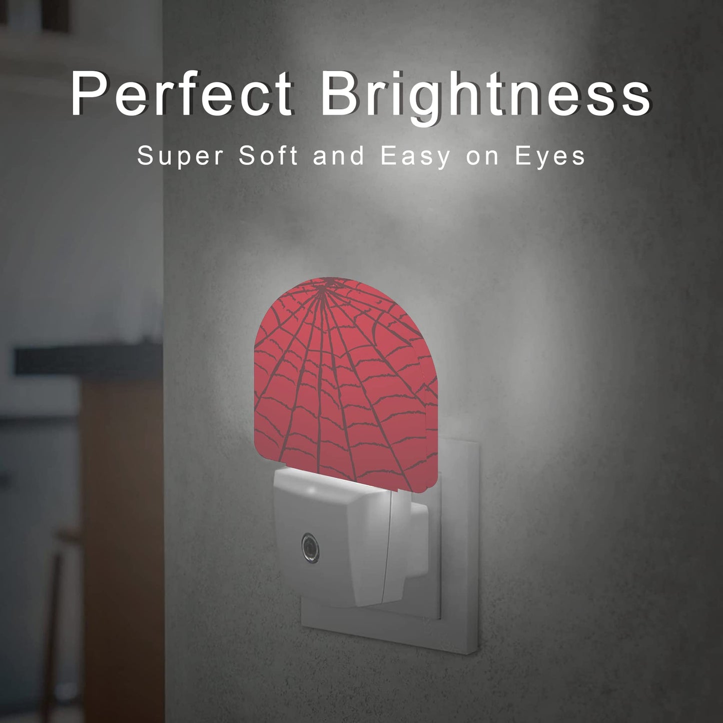 AOWULA Red Spider Web Night Light,Plug-in Wall Led Night Lights Decor for Boys Girls Room,Dusk to Dawn Sensor Wall Lamp
