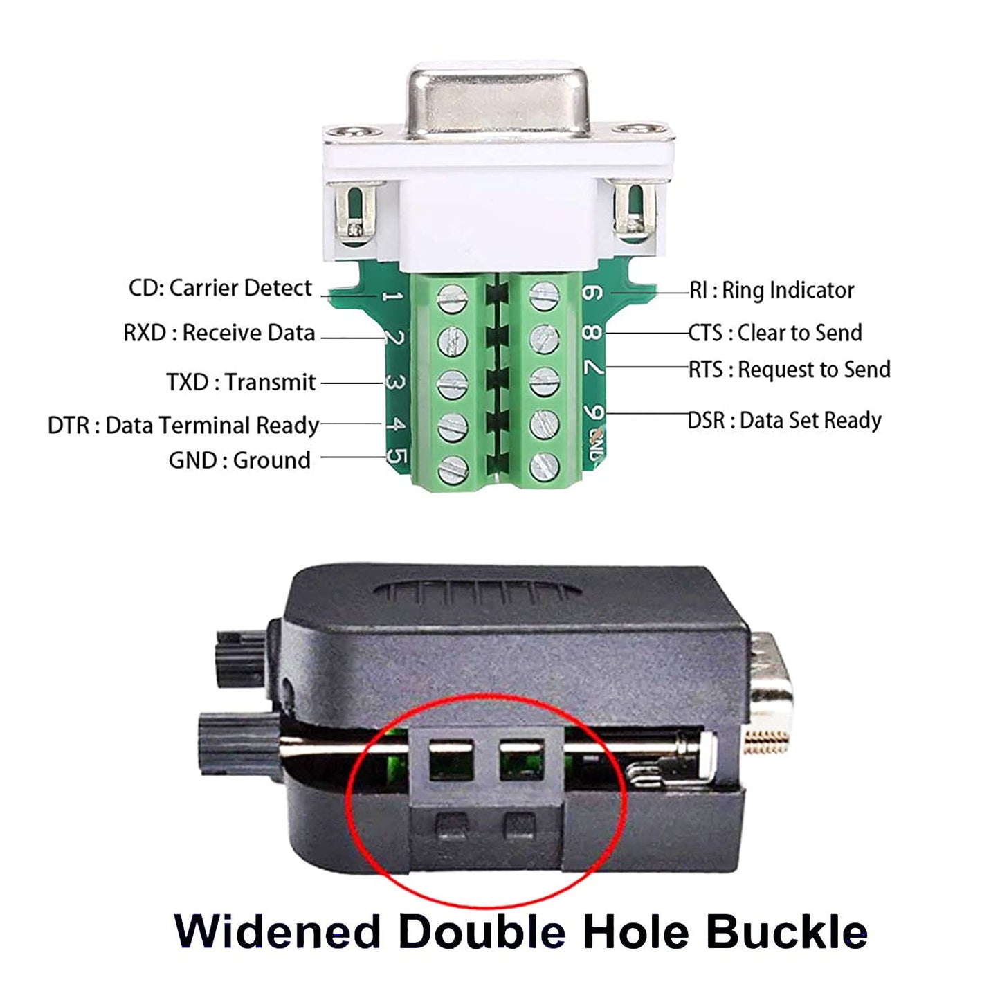 DaFuRui DB9 Female Connector?4Pack DB9 Breakout Connector Solderless RS232 D-SUB DB 9 Female Screw Terminal Block with Case Long Bolts Tail Pipe