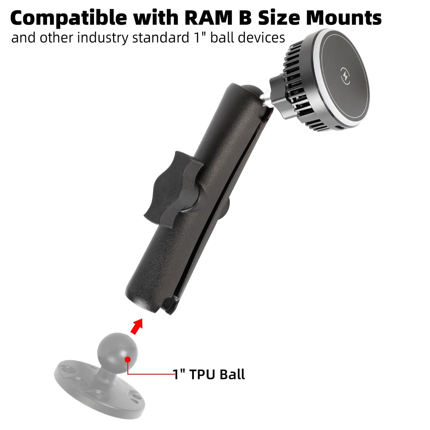 FPN 1" Ball Magnetic Wireless Charging Phone Holder with 5.9" Long Arm for MagSafe iPhone 17/16/15/14/13/12 Series - 15W Fast Charging, TEC and Fan