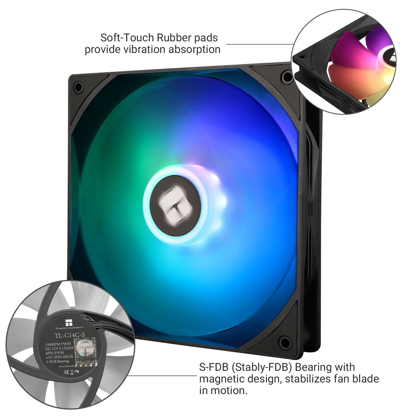 Thermalright 140MM Quiet PWM Fan, 1500RPM, Desktop Case Cooling Fan