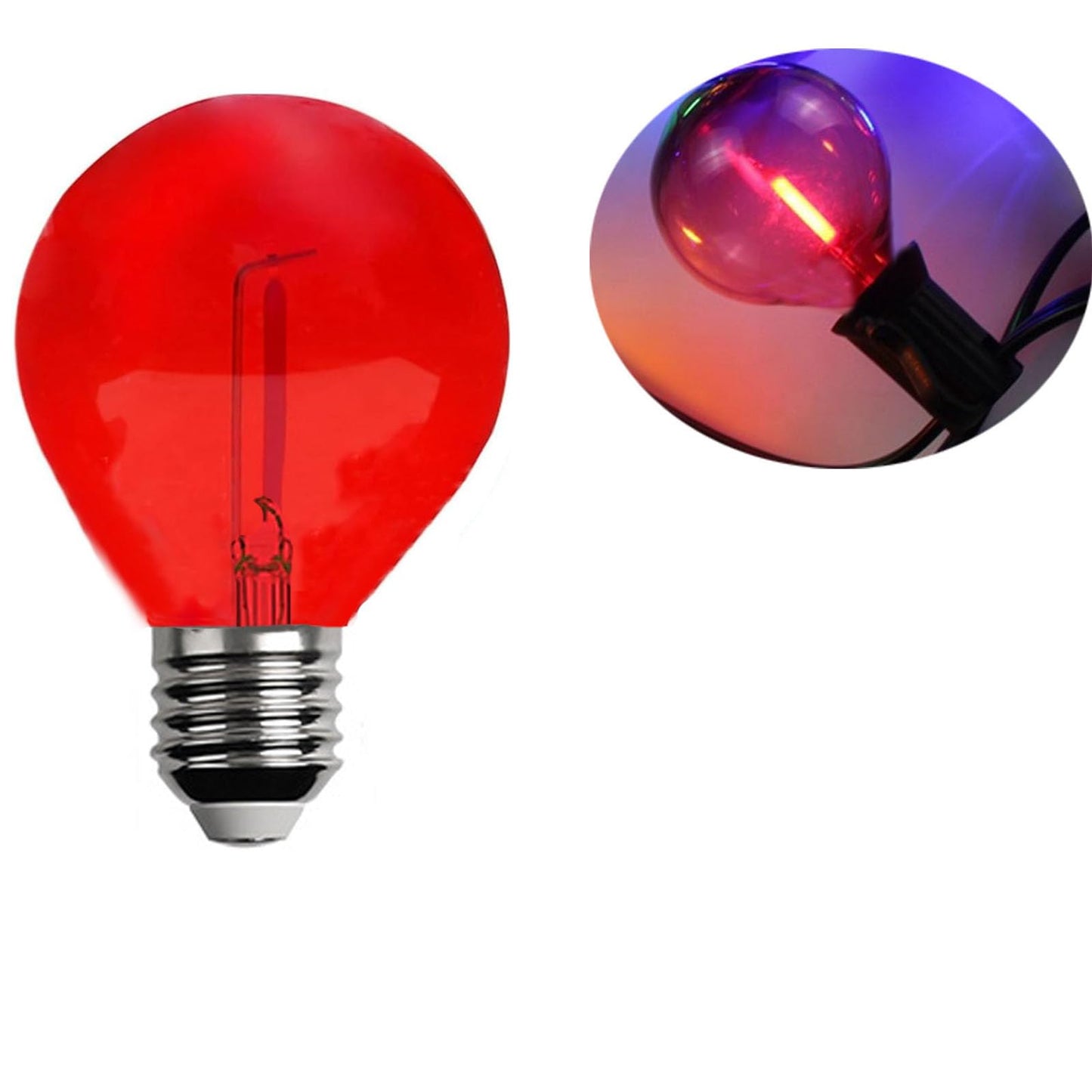 15 Pack G40 Plastic LED Replacement Light Bulbs 1W Shatterproof Red Color Filament Globe Bulbs E12 Candelabra Base Christmas Round Replacement Bulbs