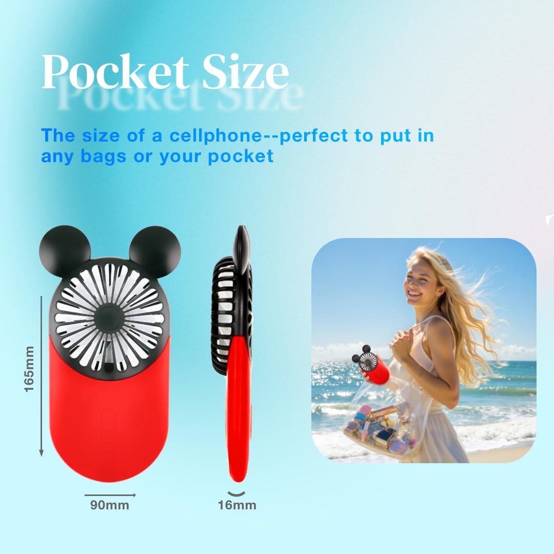 Kbinter Cute Mouse Handheld Fan, Rechargeable Personal USB Mini Fan(Red)