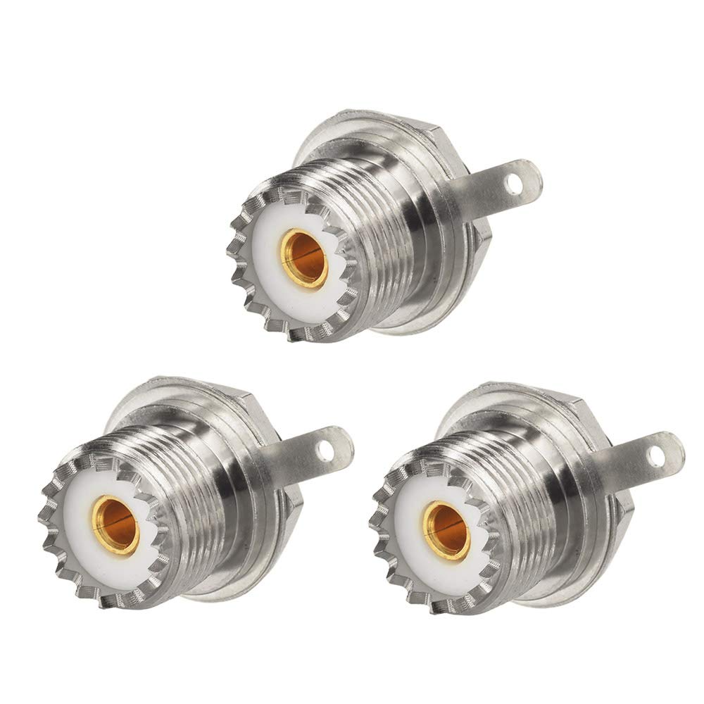 wlaniot SO239 Bulkhead Connector UHF Female Nut Bulkhead Handle Deck Clip Solder Cup Panel Mount Straight Connector 3pcs