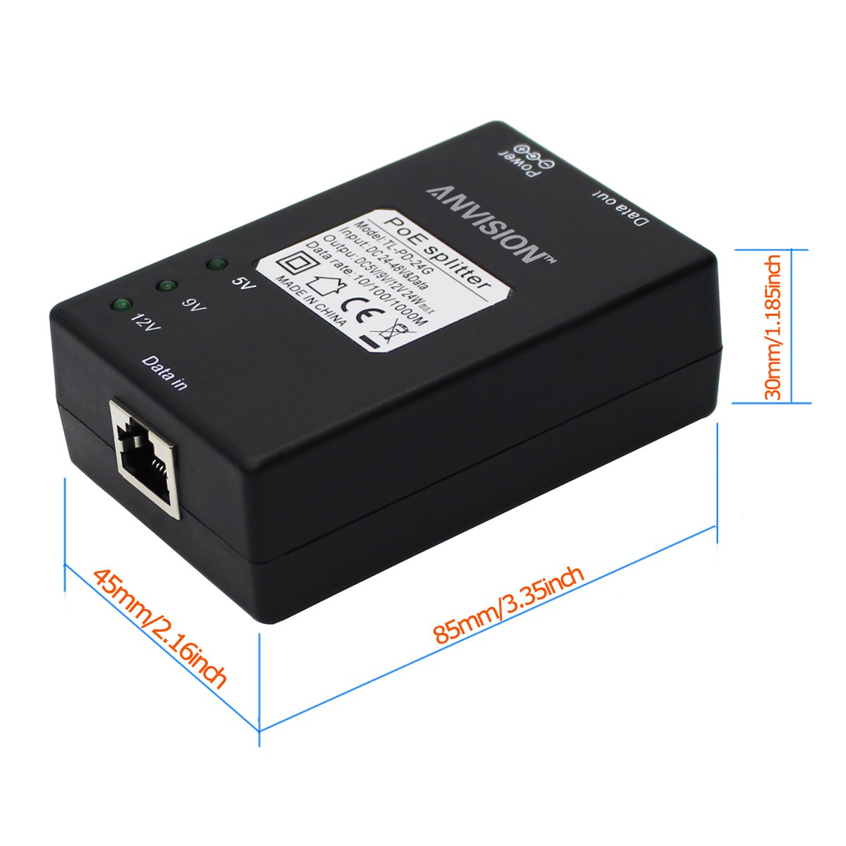 ANVISION Active Gigabit PoE Splitter Adapter with Multi-Size Tips, IEEE 802.3af Compliant, DC 5V 9V 12V Power Output, for IP Camera AP Voip Phone