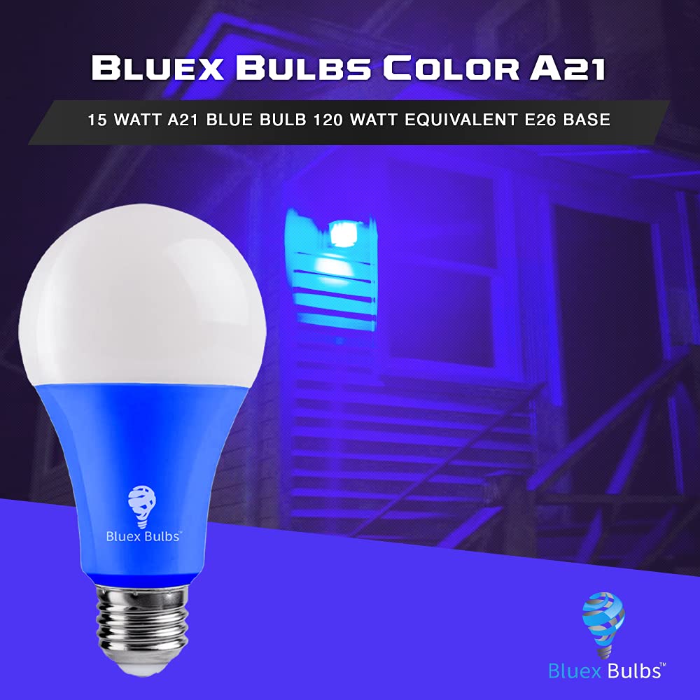 2 Pack BlueX LED A21 Blue Light Bulbs - 15W (120Watt Equivalent) - E26 Base Blue LED Bulb, Party Decoration, Porch, Home Lighting, Holiday Lighting