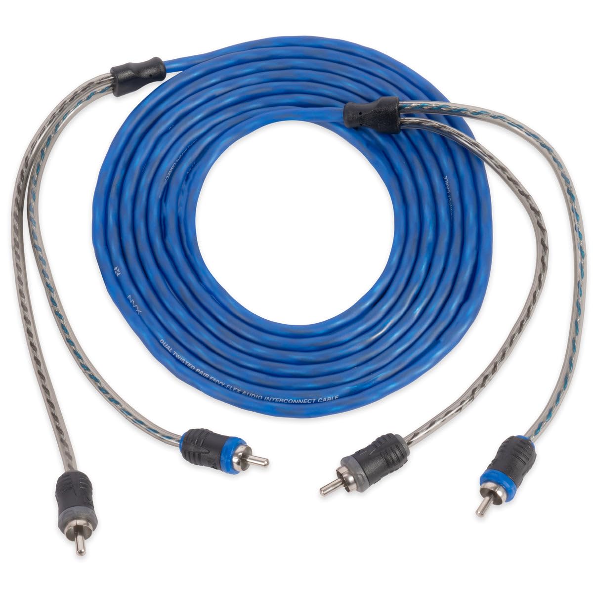 NVX® XIV23 9.84 ft (3 Meter) Oxygen Free Copper 2-Channel Twisted Pair V-Series Car Audio RCA Audio Interconnect Cable with Shielded Noise Reduction and Split-tip Silver-Plated Ends