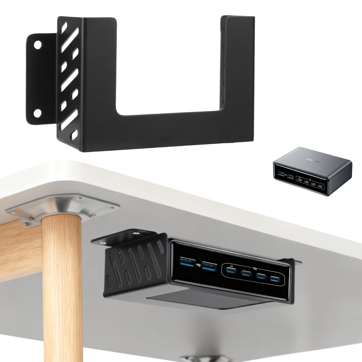 Metal Under Desk Mount and Wall Mount for Anker Prime Charger 200W, Tailor-Made for Anker Prime Charger Device,Black Steel Wall and Under Desk Mount