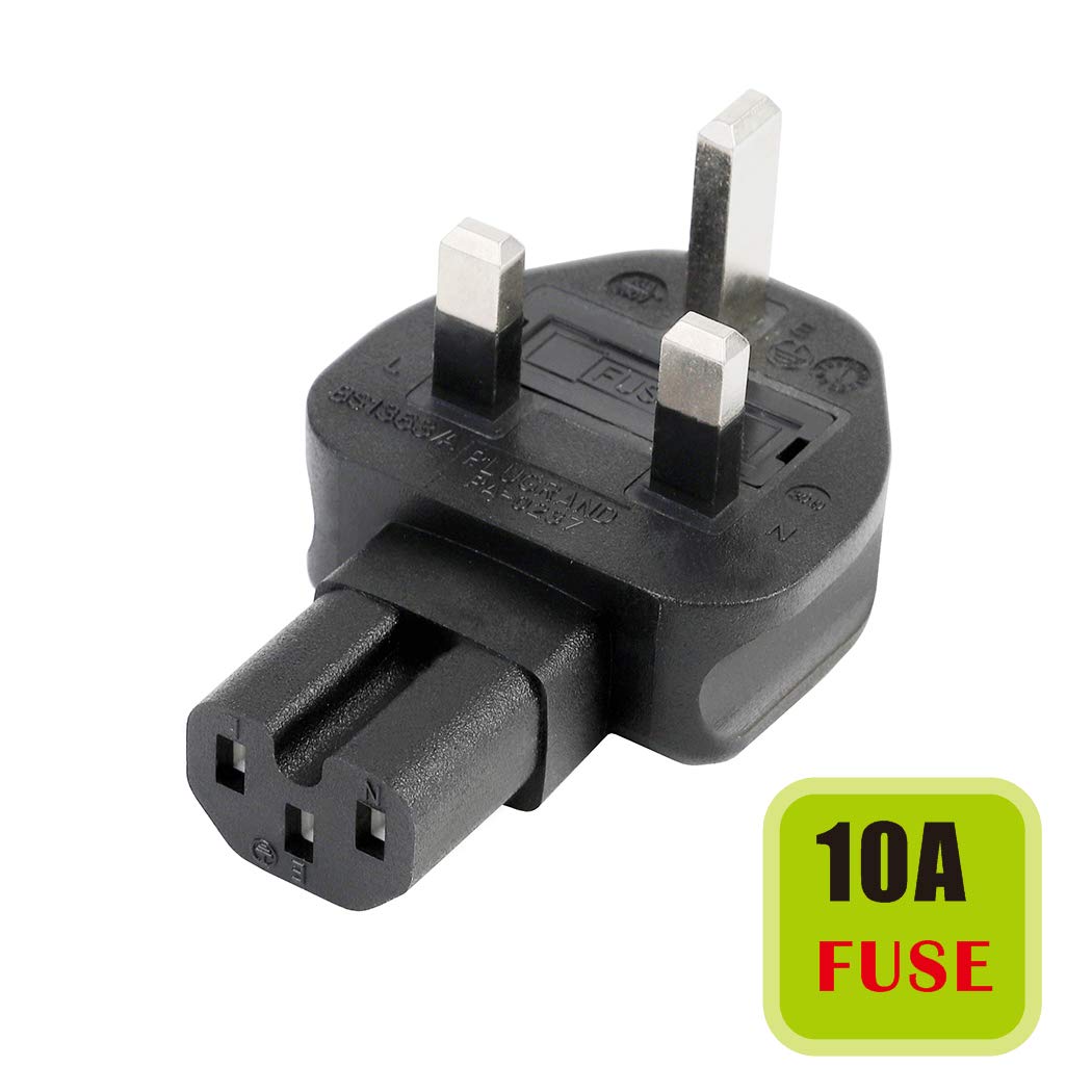 Tekit UK BS1363 3-Pole Male to IEC 320 C15 AC Power Adapter,UK to C15 Power Converter Travel Plug Adapter UK Plug End…