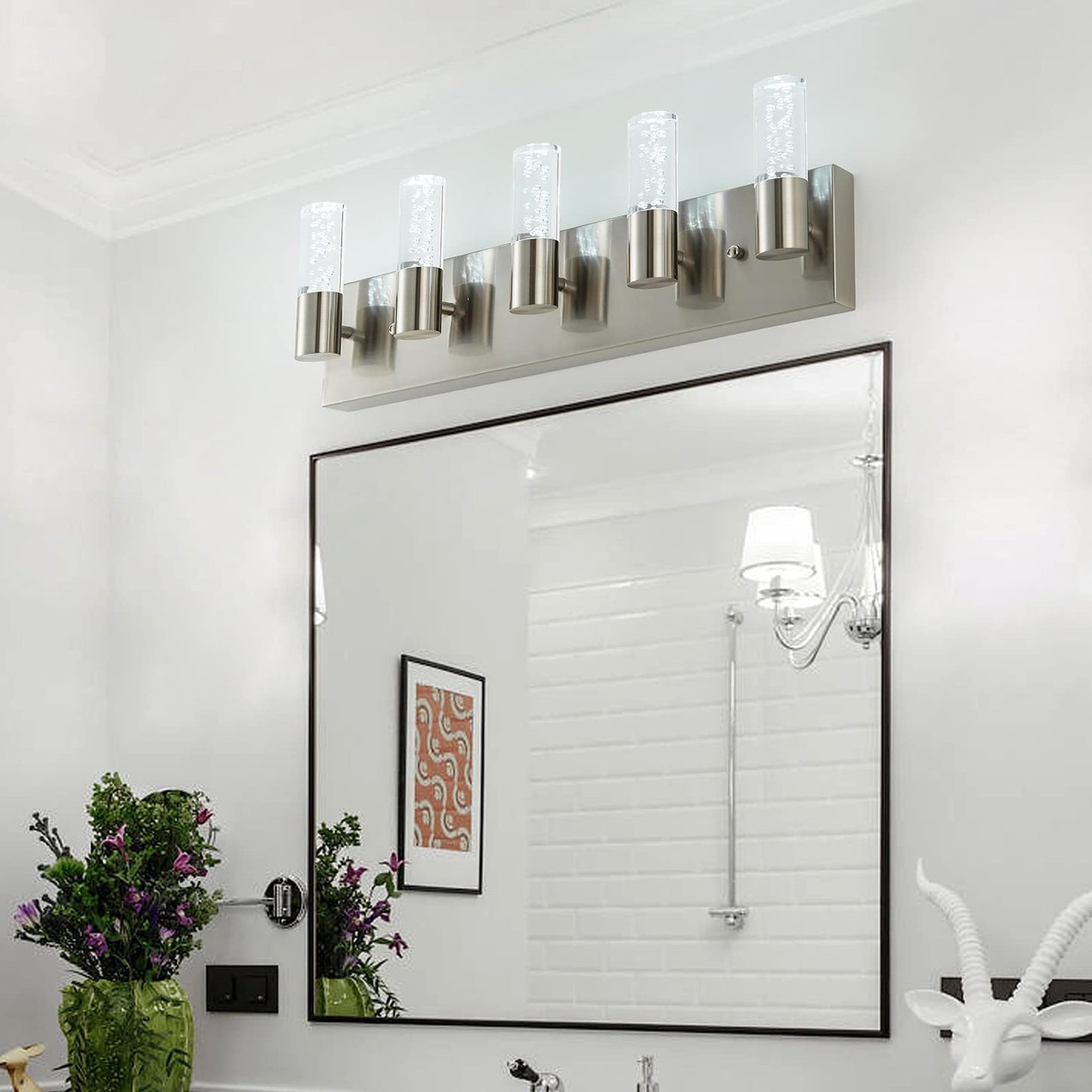 votag 5-Light Bathroom Light Fixtures, Modern Led Vanity Lights 40W 6000K (Non-dimmable) Brushed Nickel Vanity Lights Bathroom Fixture. for Bathroom
