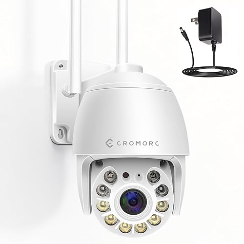 Cromorc 360° View Pan/Tilt/Digital Zoom 5MP WiFi Security Camera Outdoor, Motion Detection, Humanoid Tracking, Floodlight&Siren Alarm, Color Night