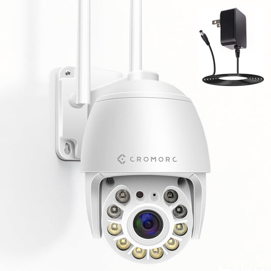 Cromorc 360° View Pan/Tilt/Digital Zoom 5MP WiFi Security Camera Outdoor, Motion Detection, Humanoid Tracking, Floodlight&Siren Alarm, Color Night
