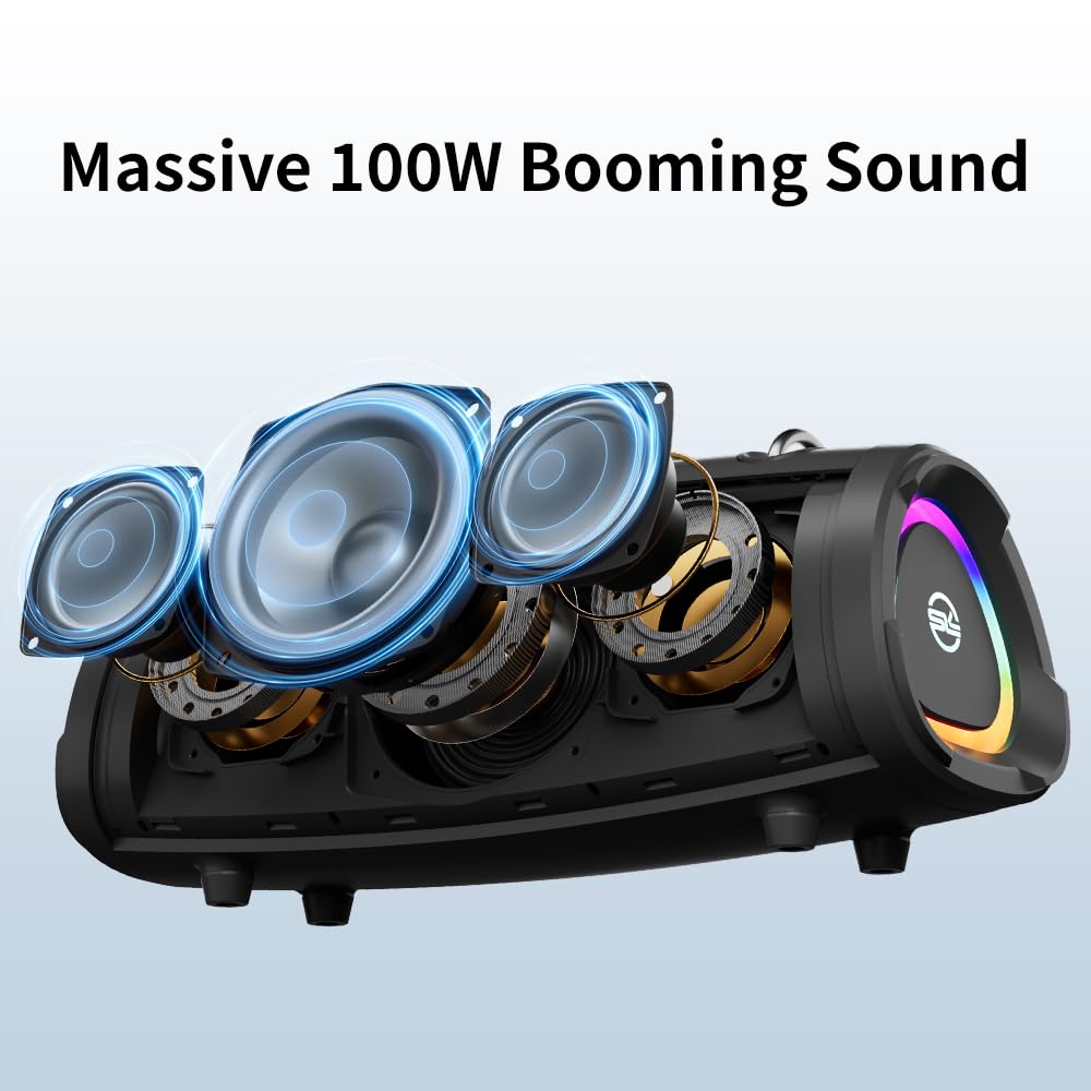 SODLK 100W Peak Portable Wireless Bluetooth Speakers with Built-in Subwoofer, Booming Bass, IPX6 Waterproof, TWS Pairing, AUX, TF Card and USB Input