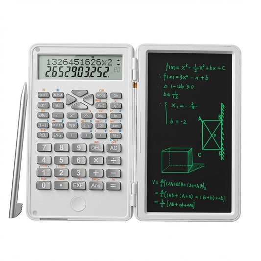 Scientific Calculator with LCD Writing Tablet - 240 Functions for Math, Physics & Exams, Dual-Line Display, One-Click Clear & Lock, Pull-Out Stylus