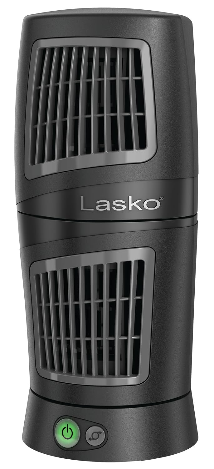 Lasko 12" Twist-Top™ 3-Speed Portable Tower Table Fan Widespread Oscillation for Bedroom, Office, Black, 4911