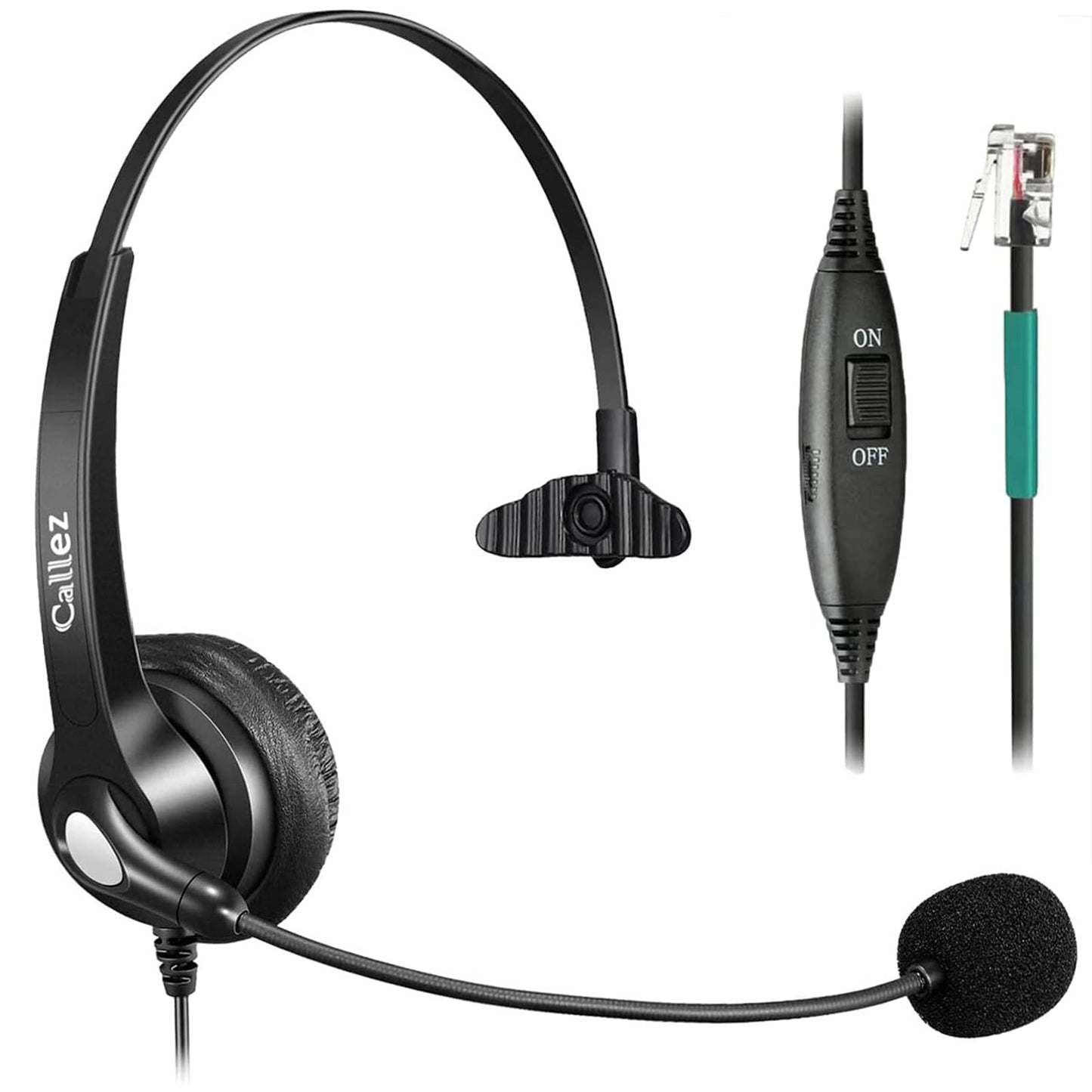 Callez Wired Telephone Headset Mono, Call Center RJ9 Phone Headset with Noise Canceling Mic Compatible with ShoreTel 480 Plantronics T10 Polycom