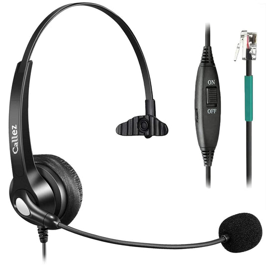 Callez Wired Telephone Headset Mono, Call Center RJ9 Phone Headset with Noise Canceling Mic Compatible with ShoreTel 480 Plantronics T10 Polycom