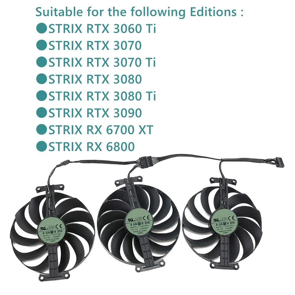 Rakstore T129215SU CF1010U12S 95mm Graphics Card Cooling Fan Replacement for ASUS ROG Strix RTX 3070 3070Ti 3080 3080Ti 3090 3060Ti RX 6700 XT 6800