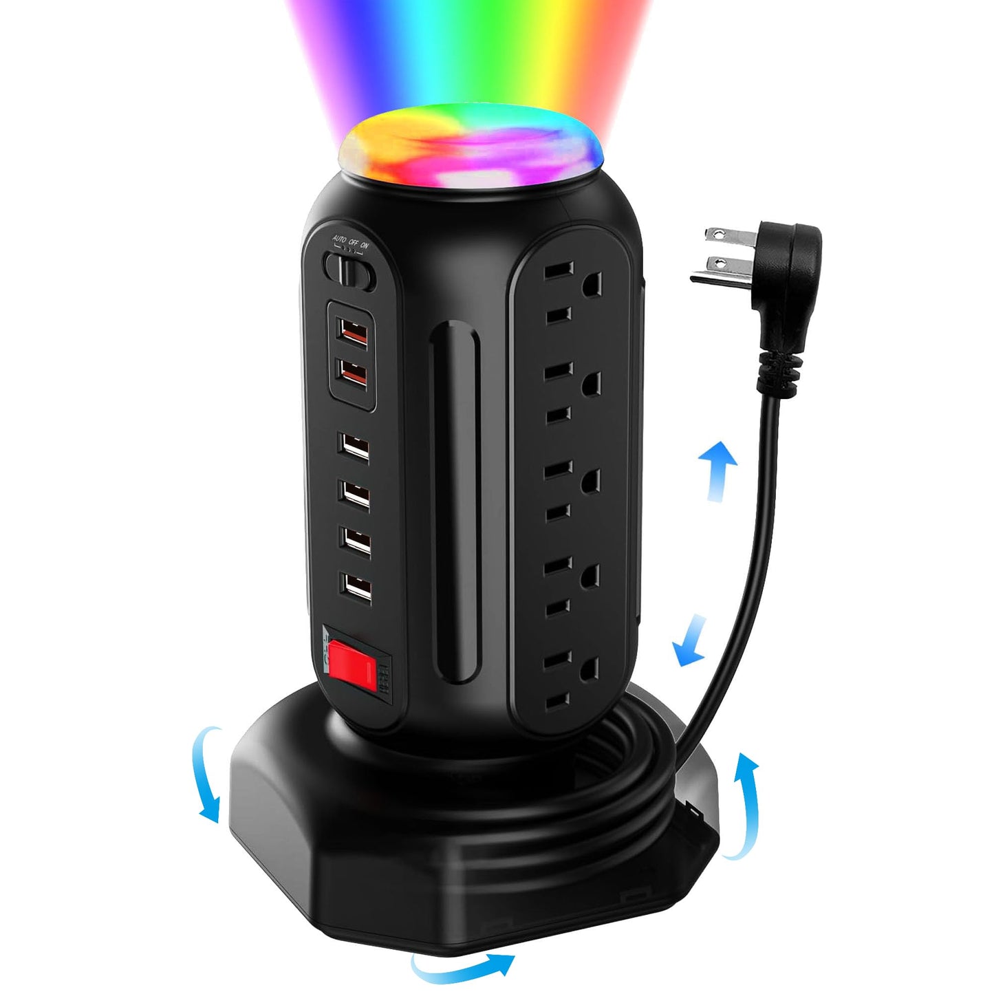 Power Strip Tower 15 Outlets 6 USB Ports, Surge Protector with Colorful Led Light & USB Fast Charge,Desktop Charging Station with 6.5ft Heavy Duty