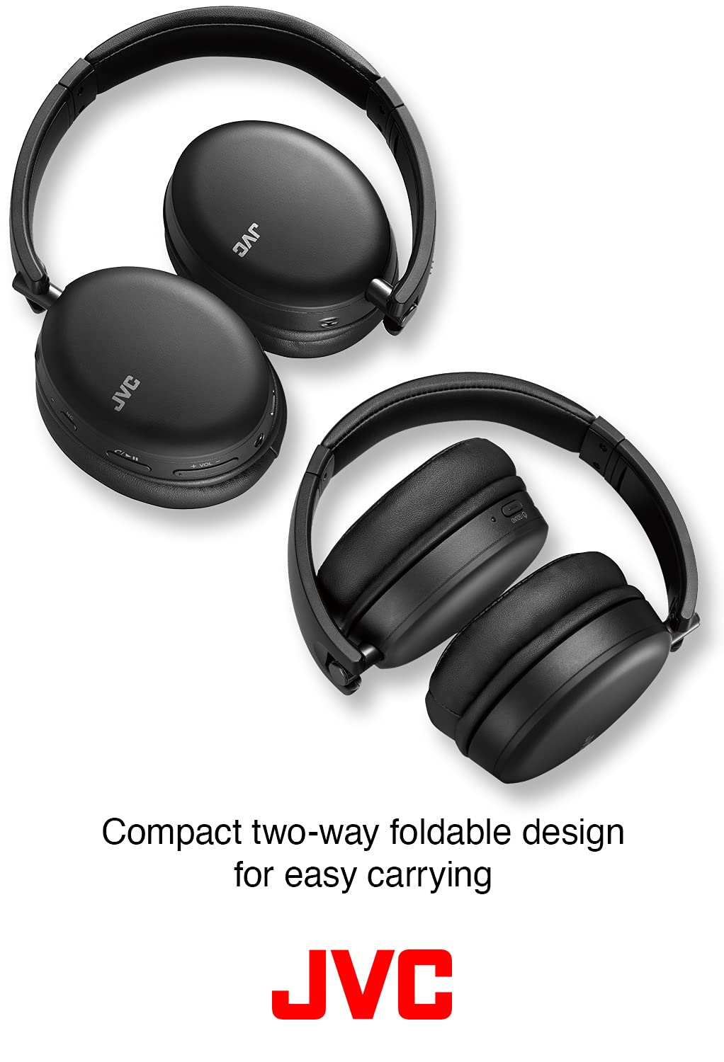 JVC Noise Cancelling Wireless Headphones, Bluetooth 5.0, 42 Hour Rechargeable Battery, Voice Assistant Compatible, Two-Way Foldable Design - HAS91NB…