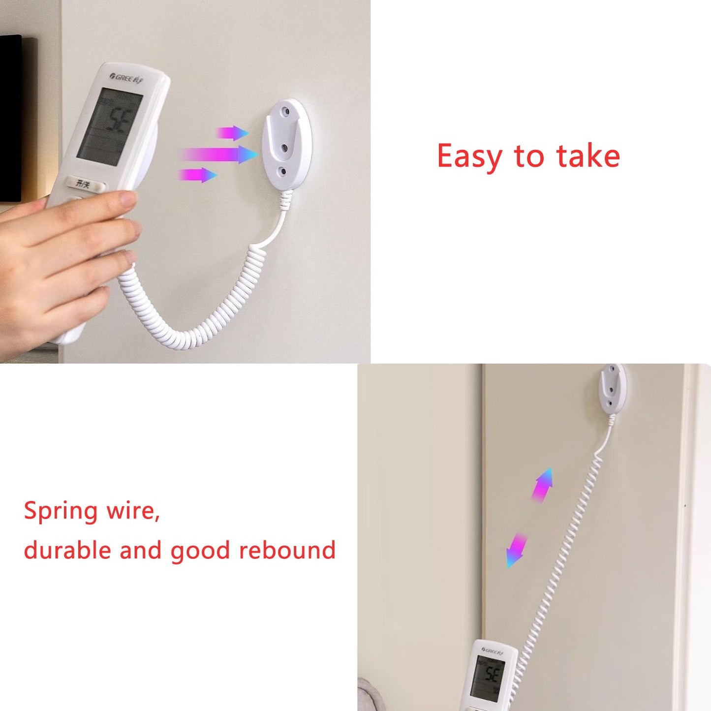 UtySty 2 Pack Remote Control Tether Cord Safety Lock with Retaining Curly String Spring Leash Wall Mounted Sticker Holder for TV Box Air Conditioning