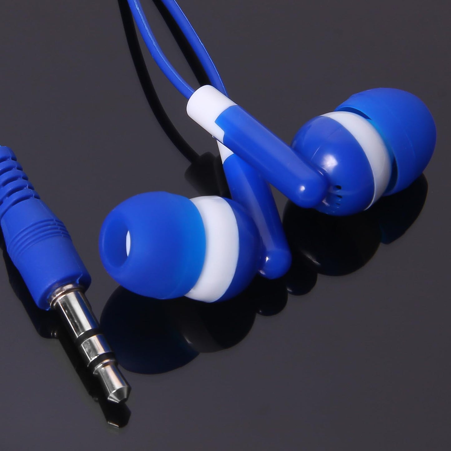 Keewonda 6 Pack Bulk Wired Earbud Headphones for Kids - Individually Wrapped, Blue, 3.5mm Jack, 4ft Cord, Small Group Classroom & Homeschool Supplies
