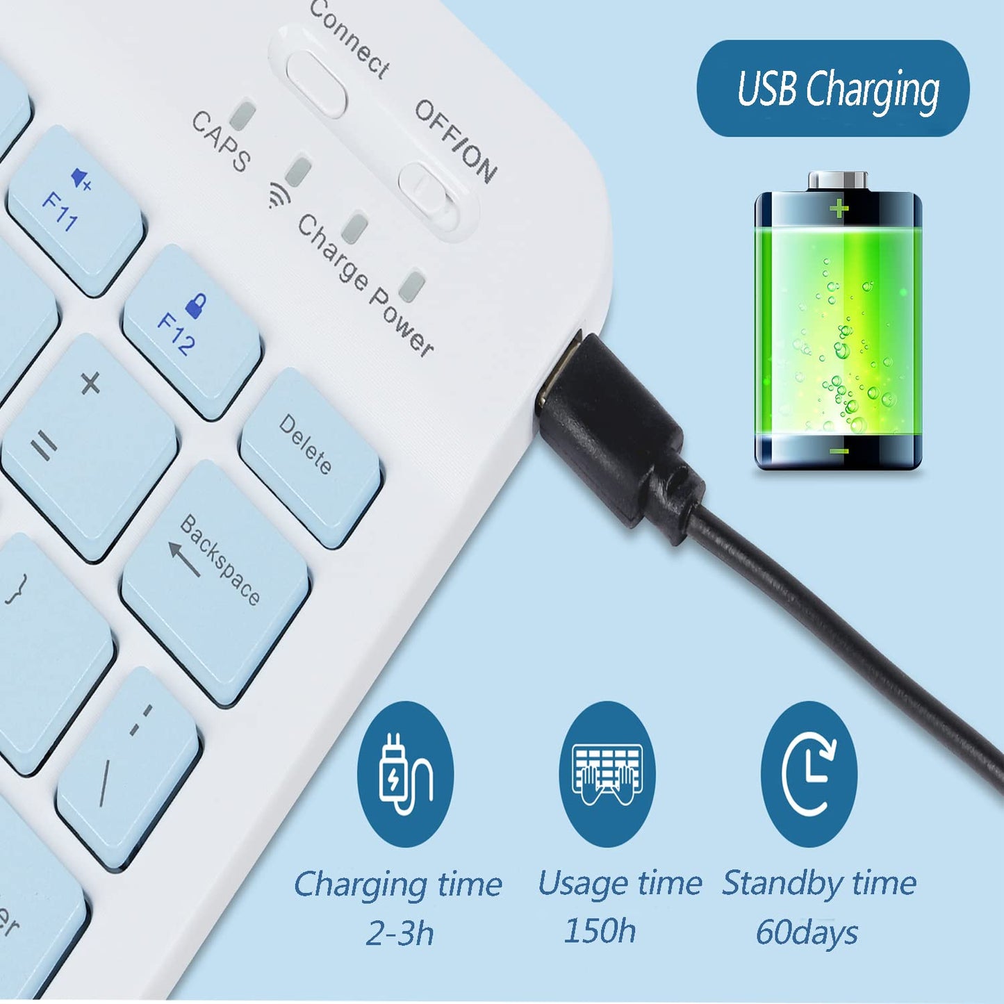 DIGIBLUSKY Wireless Keyboard|Mouse, Bluetooth Wireless Rechargeable Keyboard with Charging Cable, Ultra Thin Keyboard for iPad Smartphone Computer