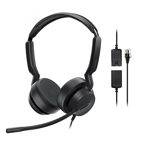 Yealink Phone Headsets for Office Phones YHS36 E2 QD to RJ9 Wired Headset Compatible with Poly Snom Phones Desk Landline VoIP Headset with Microphone