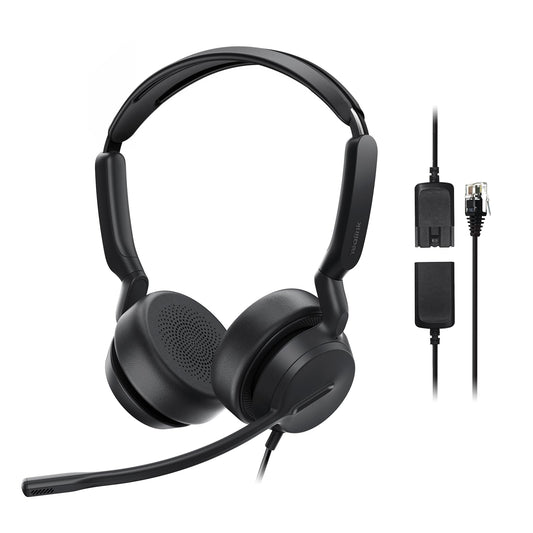 Yealink Phone Headsets for Office Phones YHS36 E2 QD to RJ9 Wired Headset Compatible with Poly Snom Phones Desk Landline VoIP Headset with Microphone