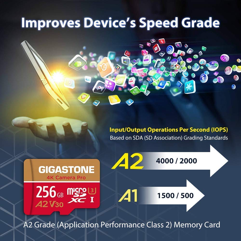 ?5-Years Data Recovery? GIGASTONE 256GB Micro SD Card, 4K Camera Pro, A2 V30 for Smartphone, Gopro, Action Cams, 4K UHD Video, Nintendo-Switch