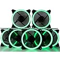 CUK 7-Pack Green Halo Ring 120mm LED Vibrant Color Computer Case Fan for CPU Coolers and Radiators - High Airflow 45 CFM & Anti-Vibration Pads