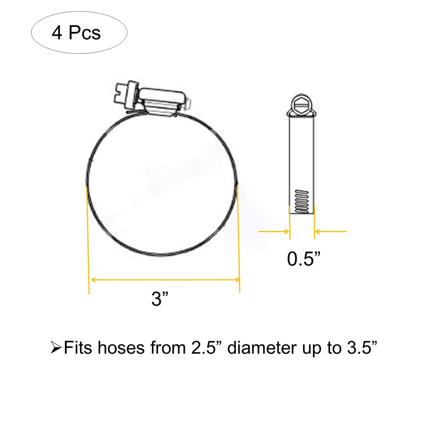 EesTeck 4Pcs 3" Adjustable 304 Stainless Steel Duct Clamps Hose Clamp Pipe Clamp Air Ducting Clamp worm drive hose clamps ?65mm-89mm?