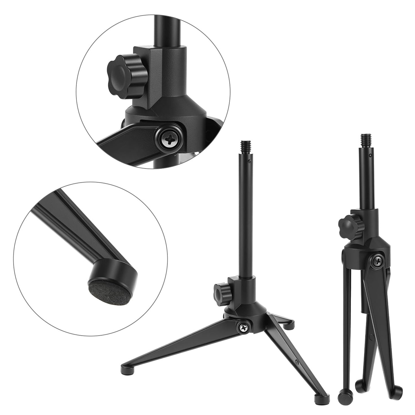 QWORK Desk Mic Stand, Foldable Desktop Microphone Tripod Stand, with 5/8" Male to 3/8" Female Adapter, for Dynamic & Condenser Mics