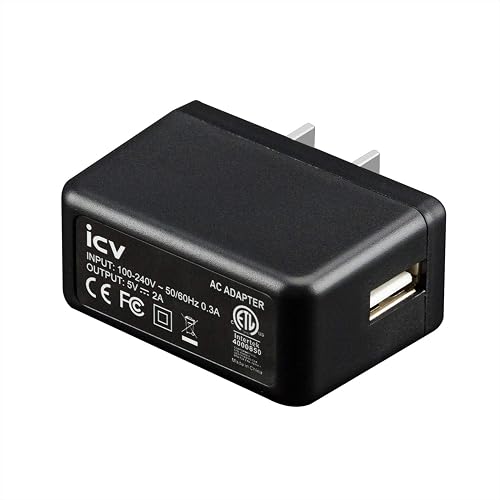 icv USB Wall Charger - 5V 2A AC Power Adapter with US Plug for Phone, Tablet and Other Related USB Powered Devices Small and Lightweight - Designed