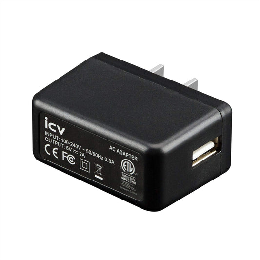 icv USB Wall Charger - 5V 2A AC Power Adapter with US Plug for Phone, Tablet and Other Related USB Powered Devices Small and Lightweight - Designed