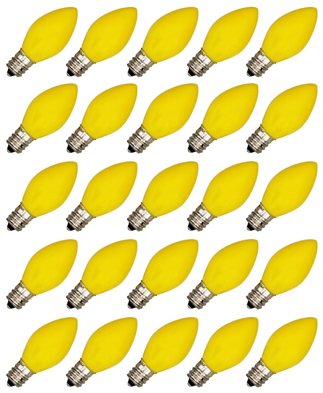 Creative Hobbies Pack of 25 C7 LED Yellow Replacement Light Bulbs, 0.7W Ceramic LED Vintage Light Bulbs for C7 Outdoor String Lights, Candle Lamps