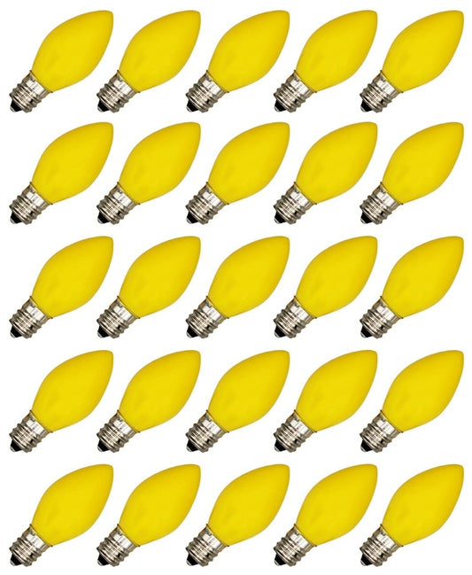 Creative Hobbies Pack of 25 C7 LED Yellow Replacement Light Bulbs, 0.7W Ceramic LED Vintage Light Bulbs for C7 Outdoor String Lights, Candle Lamps